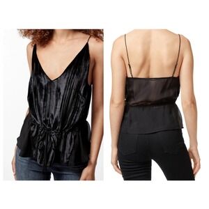 J Brand Camisole Women Medium Black Velvet Silk Sheer Peplum Top JB001647
